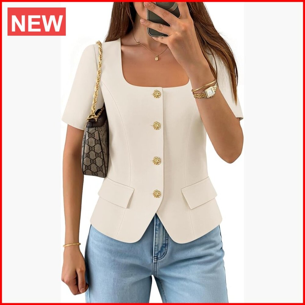 Polyester Elastane Square Neck Short Sleeve Blaze… - image 1